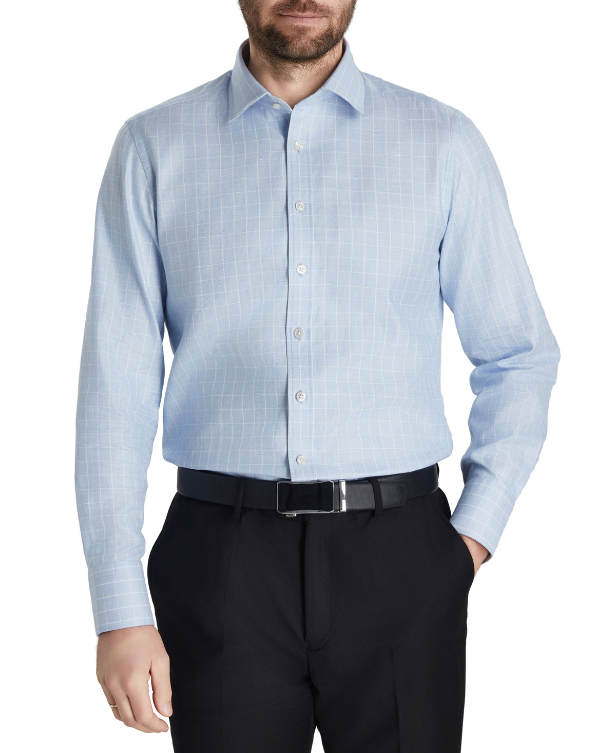 Slate Blue Tailored Fit Dobby Weave Tonal Check Dress Shirt