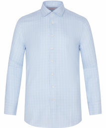 Slate Blue Tailored Fit Dobby Weave Tonal Check Dress Shirt