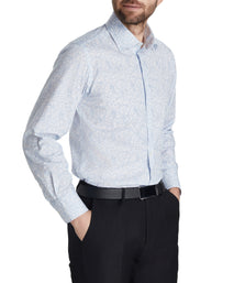 Light Blue Tailored Fit Poplin Fine Line Floral Print Dress Shirt