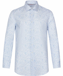 Light Blue Tailored Fit Poplin Fine Line Floral Print Dress Shirt