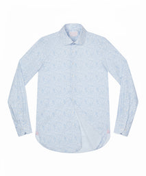 Light Blue Tailored Fit Poplin Fine Line Floral Print Dress Shirt