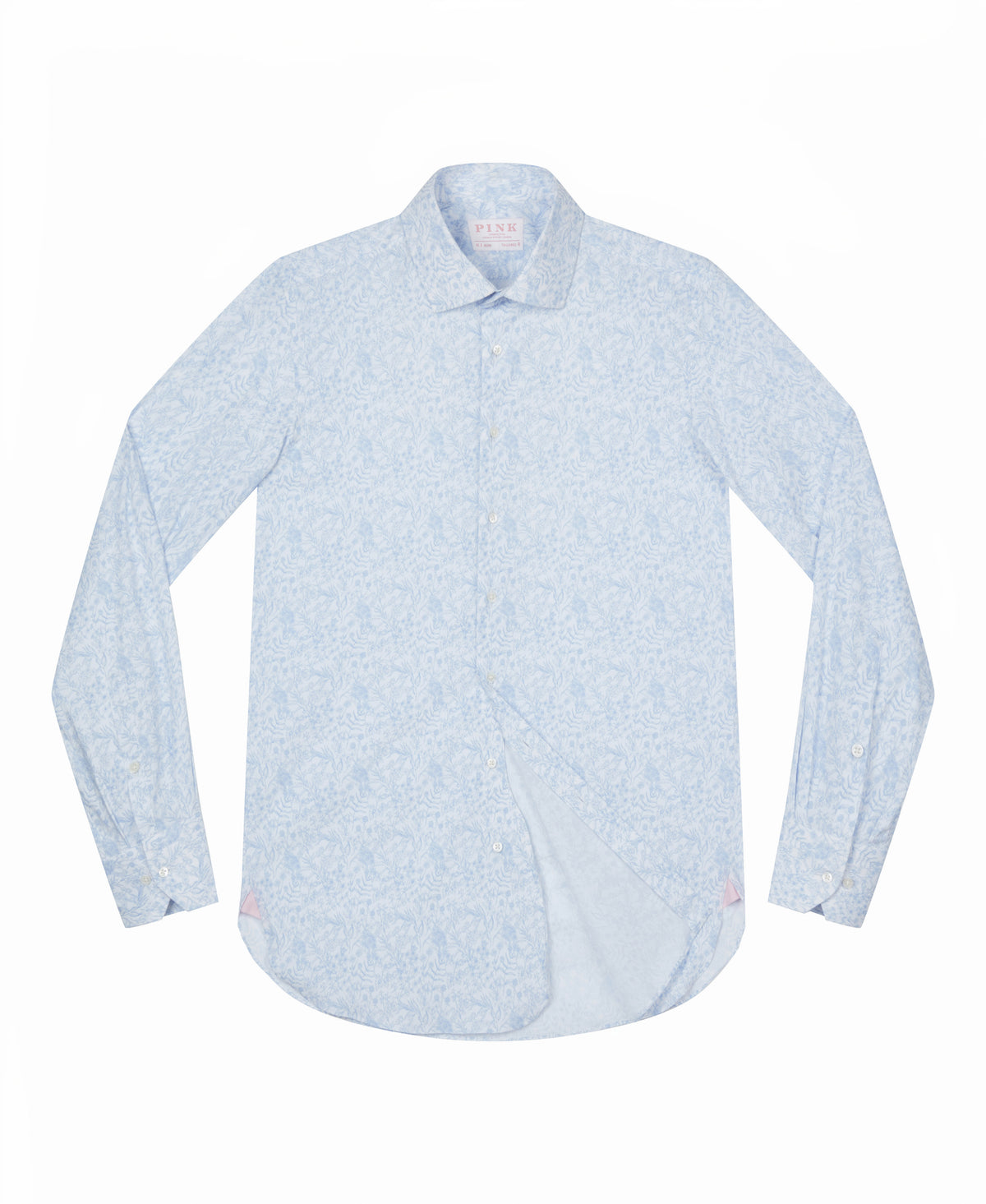 Light Blue Tailored Fit Poplin Fine Line Floral Print Dress Shirt