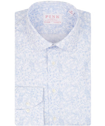 Light Blue Tailored Fit Poplin Fine Line Floral Print Dress Shirt