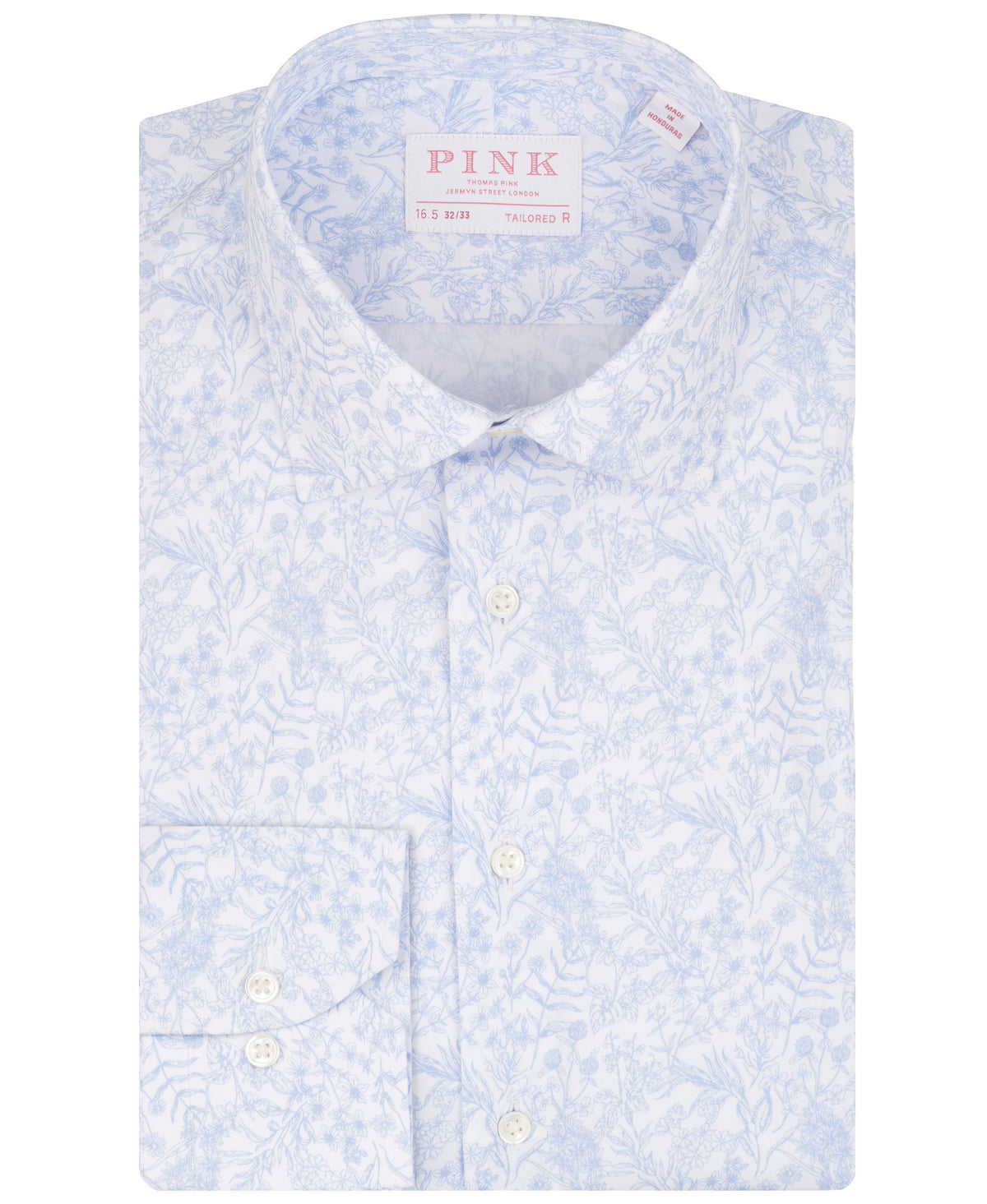 Light Blue Tailored Fit Poplin Fine Line Floral Print Dress Shirt