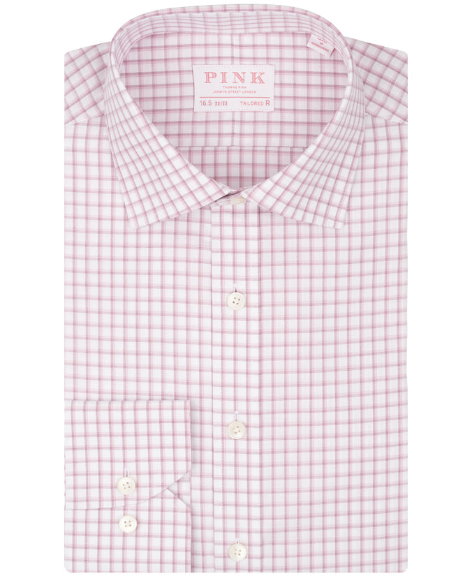 Pink Tailored Fit Overlap Check Dress Shirt