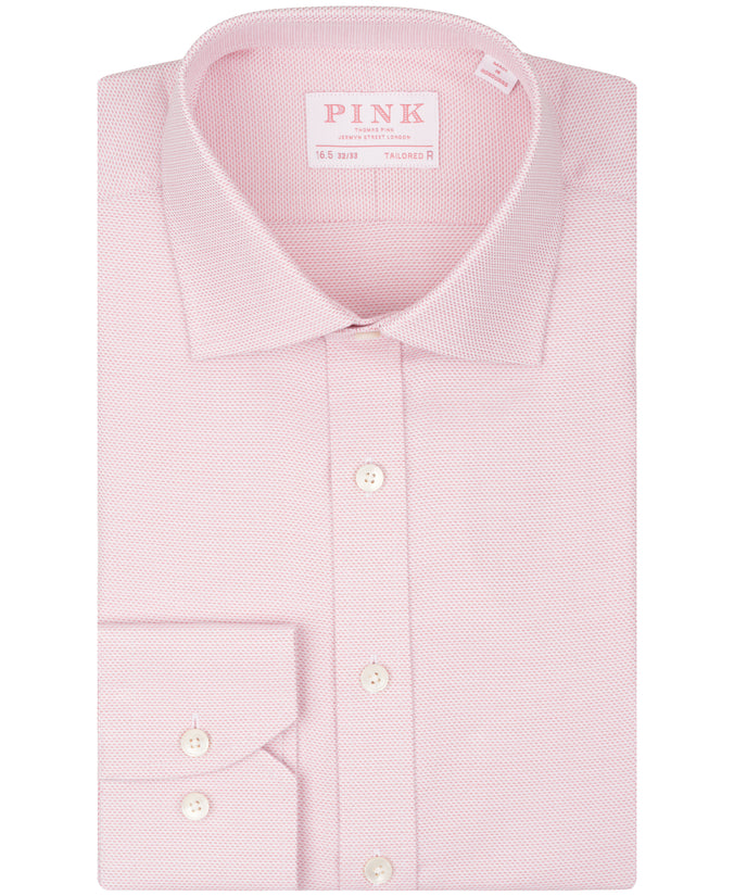 Pink Tailored Fit Textured Check Dress Shirt