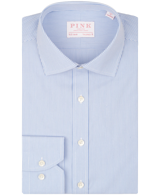 Blue and White Stripe Tailored Fit Dress Shirt