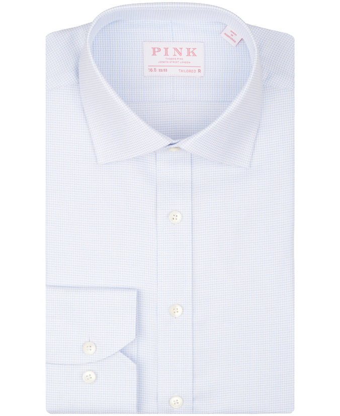 Blue Mini Check Tailored Fit Dress Shirt