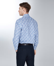 Navy Tailored Fit Poplin Garden Floral Print Dress Shirt