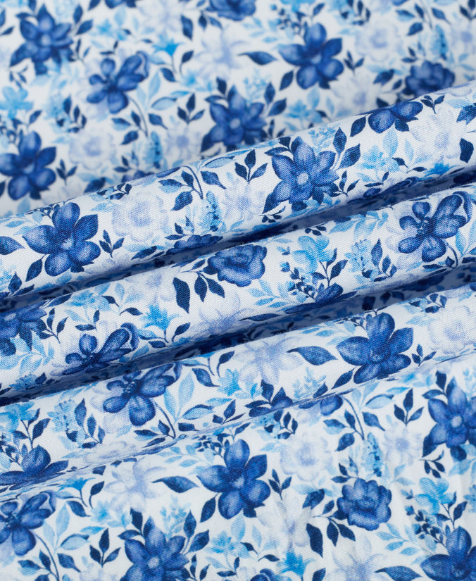 Navy Tailored Fit Poplin Garden Floral Print Dress Shirt