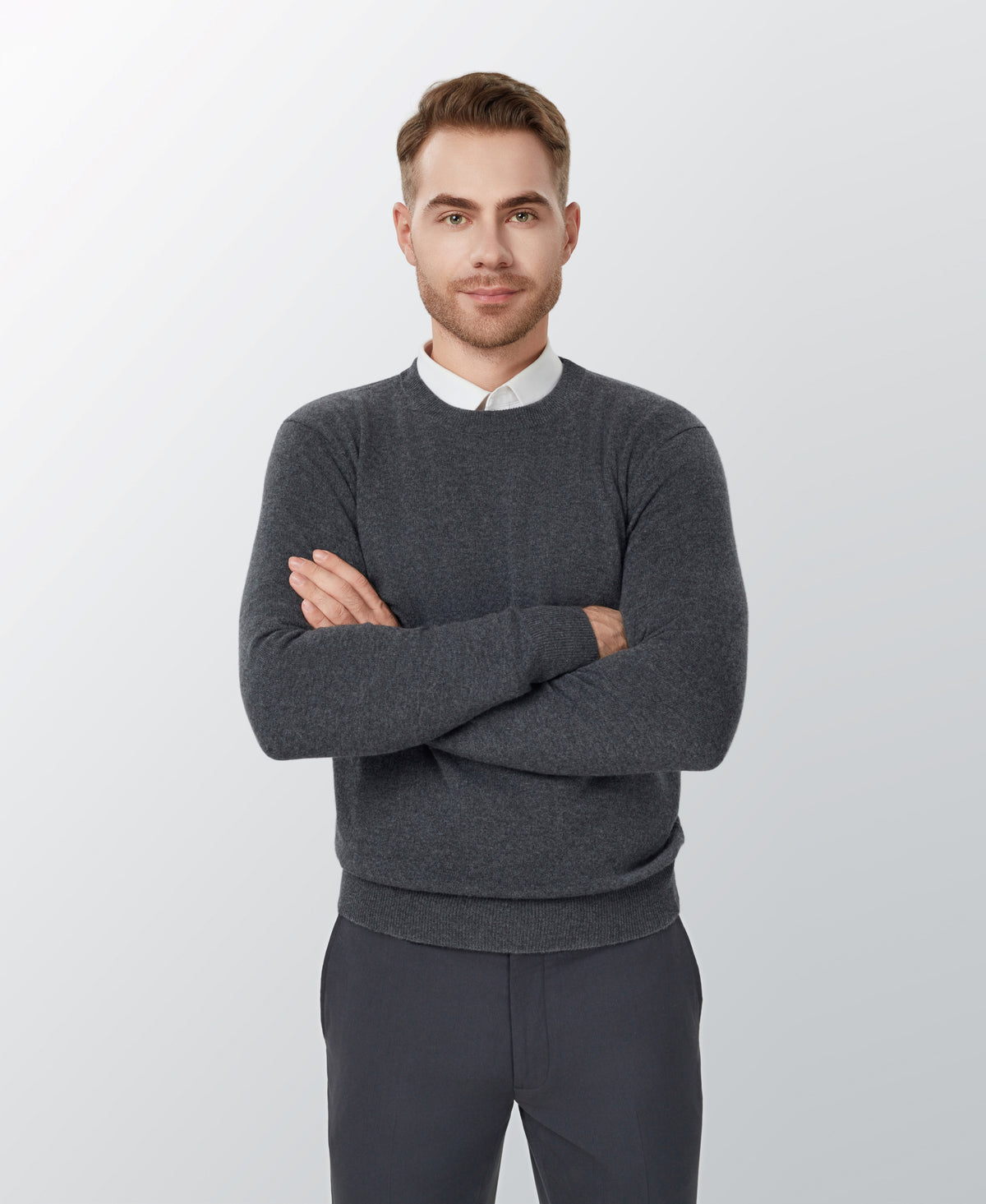 Dark Grey Cashmere Crewneck Sweater