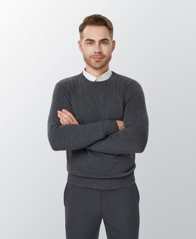 Dark Grey Cashmere Crewneck Sweater