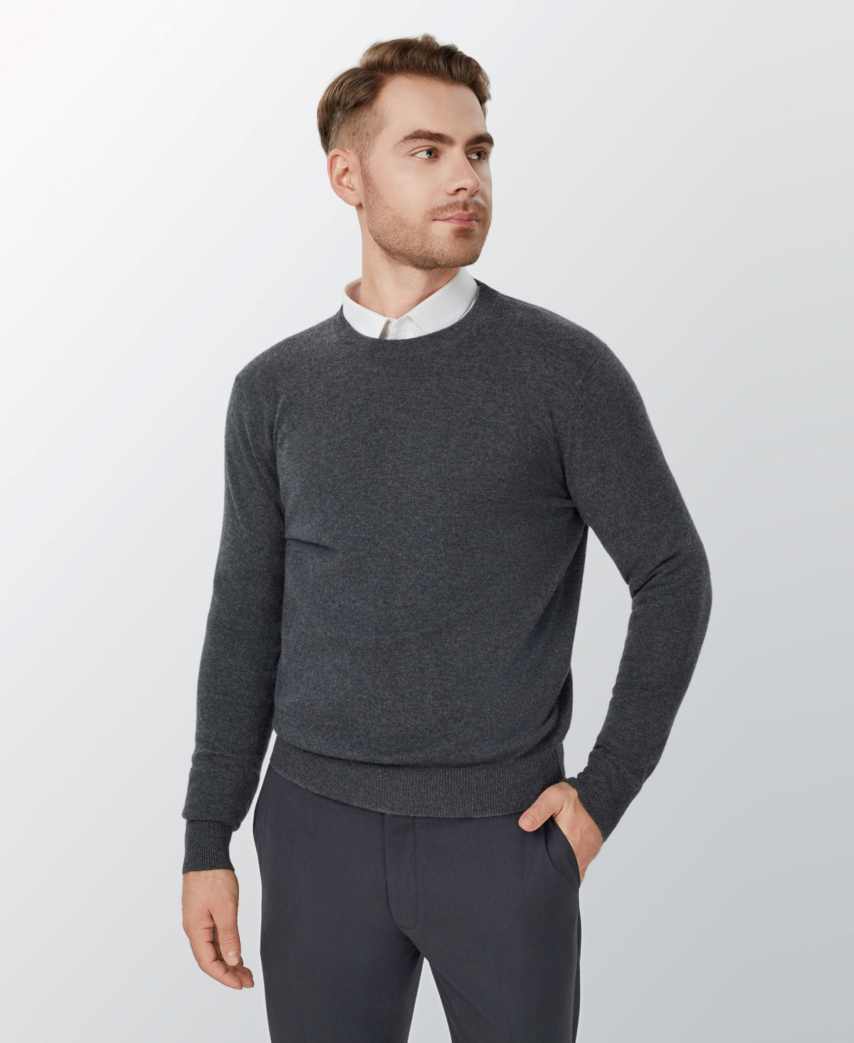 Dark Grey Cashmere Crewneck Sweater