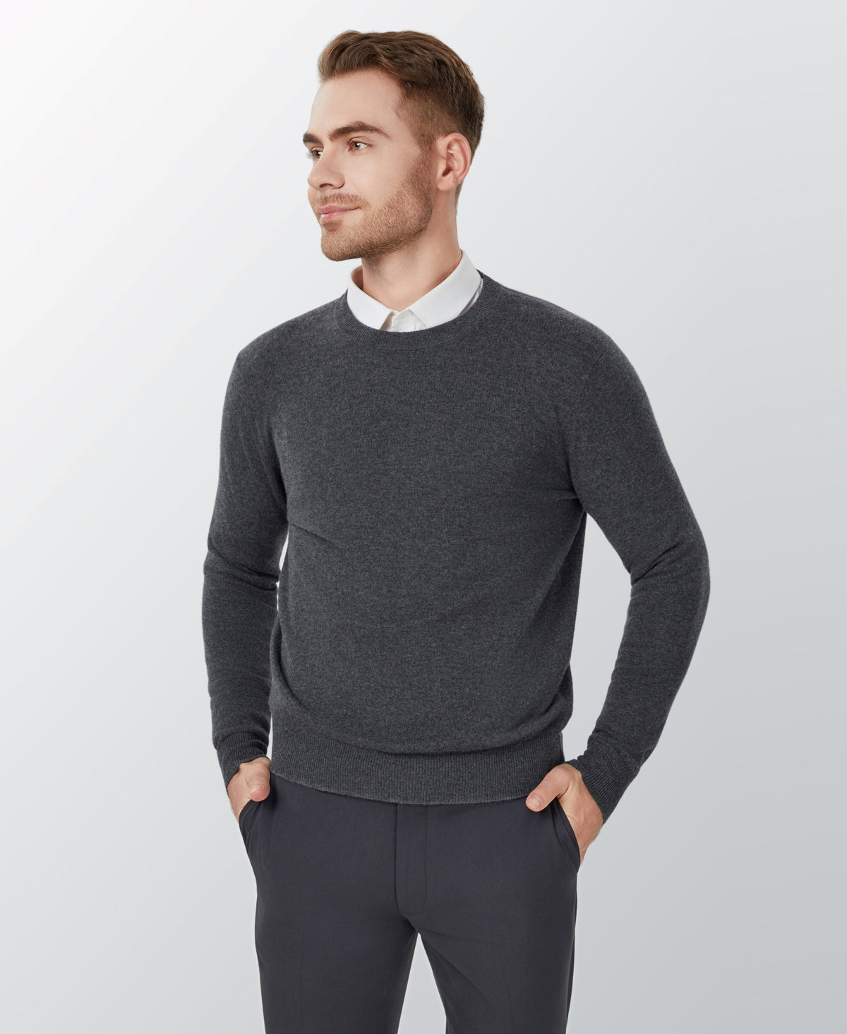 Dark Grey Cashmere Crewneck Sweater