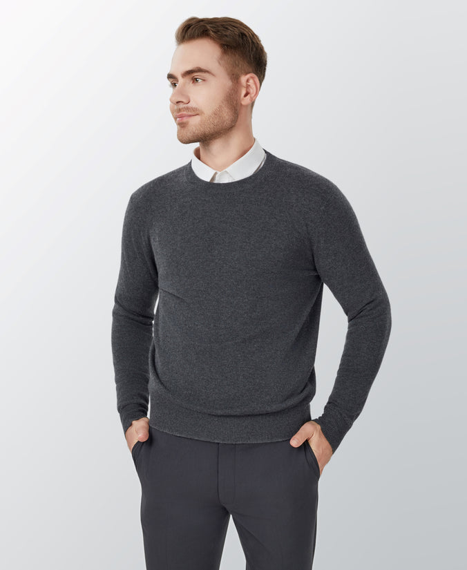 Dark Grey Cashmere Crewneck Sweater
