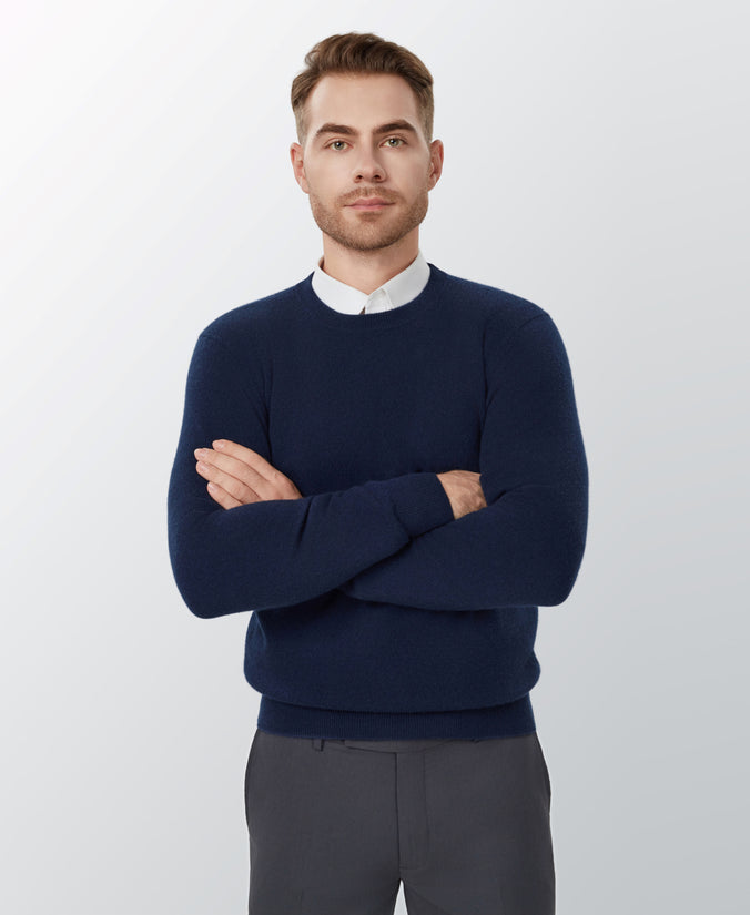 Dark Navy Cashmere Crewneck Sweater