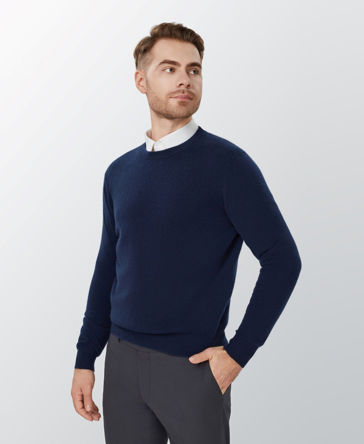 Dark Navy Cashmere Crewneck Sweater