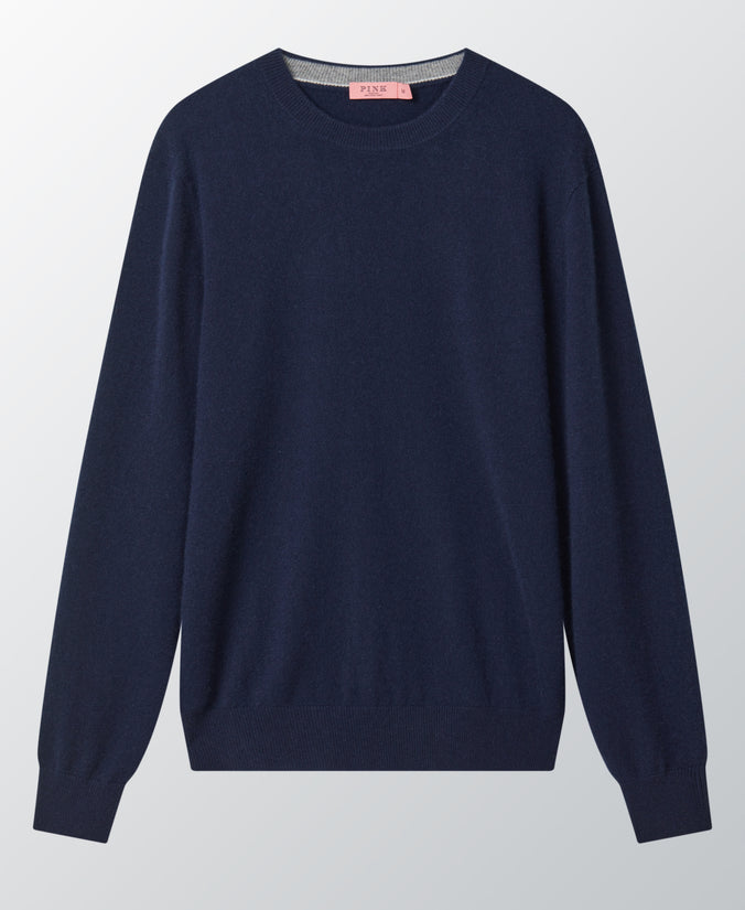 Dark Navy 100% Cashmere Crewneck Sweater