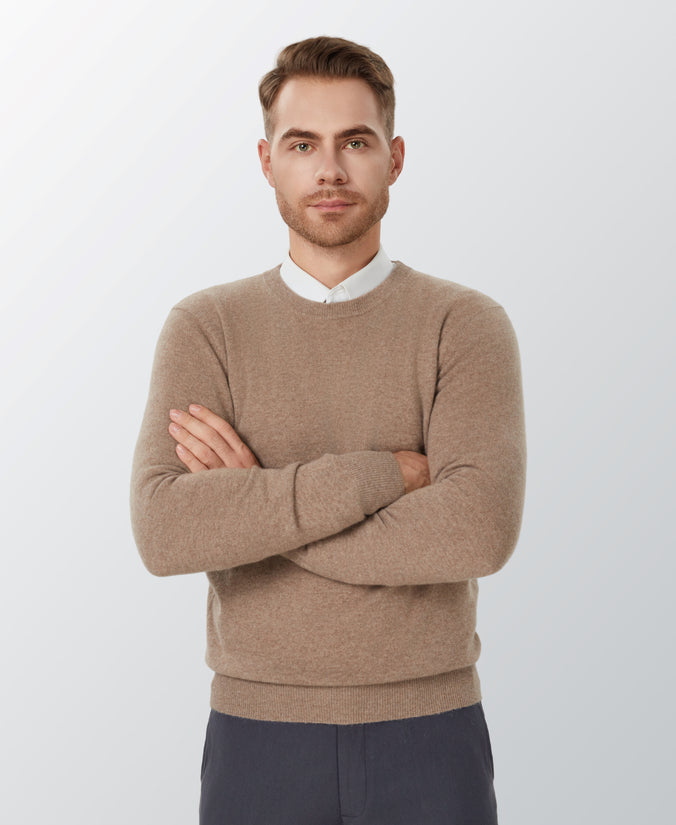 Oatmeal Cashmere Crewneck Sweater
