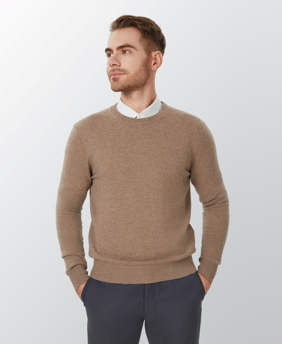 Oatmeal Cashmere Crewneck Sweater