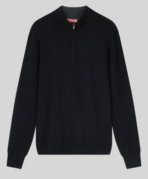 Black Classic Cashmere And Wool Quarter Zip Sweater
