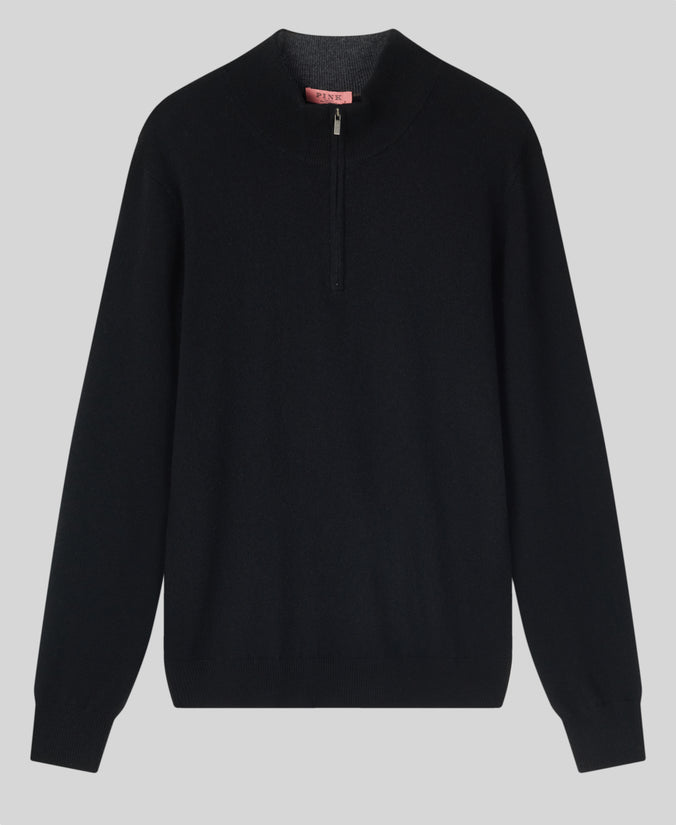 Black Classic Cashmere And Wool Quarter Zip Sweater