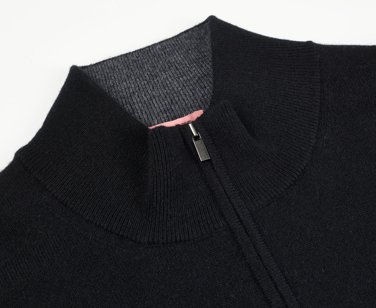 Black Classic Cashmere And Wool Quarter Zip Sweater
