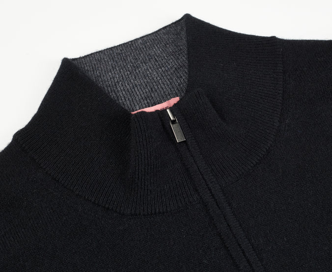 Black Classic Cashmere And Wool Quarter Zip Sweater