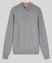 Light Grey Classic Cashmere And Wool Quarter Zip Sweater
