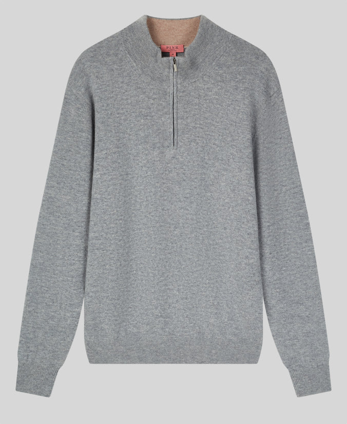 Light Grey Classic Cashmere And Wool Quarter Zip Sweater