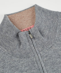 Light Grey Classic Cashmere And Wool Quarter Zip Sweater