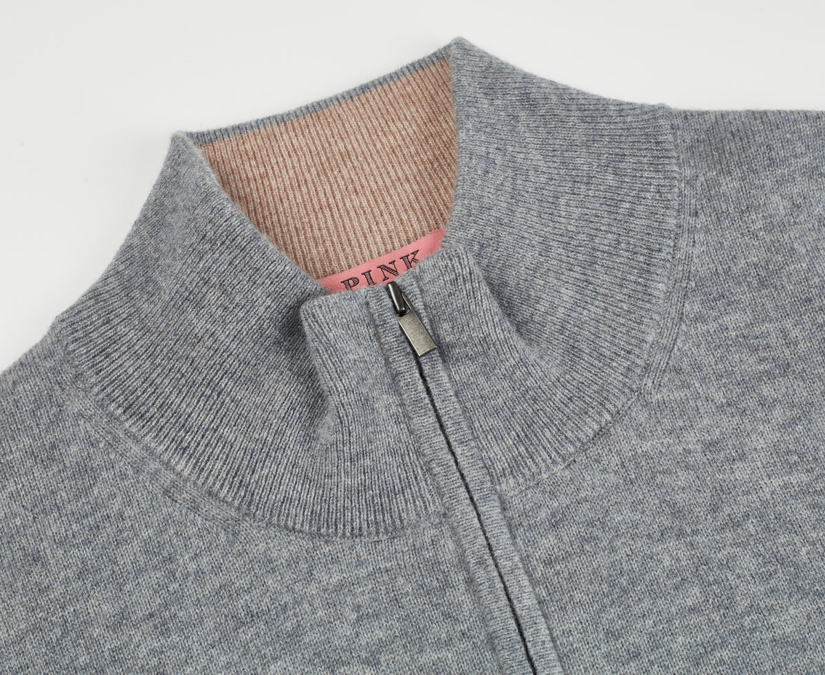 Light Grey Classic Cashmere And Wool Quarter Zip Sweater