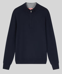 Dark Navy Classic Cashmere And Wool Quarter Zip Sweater