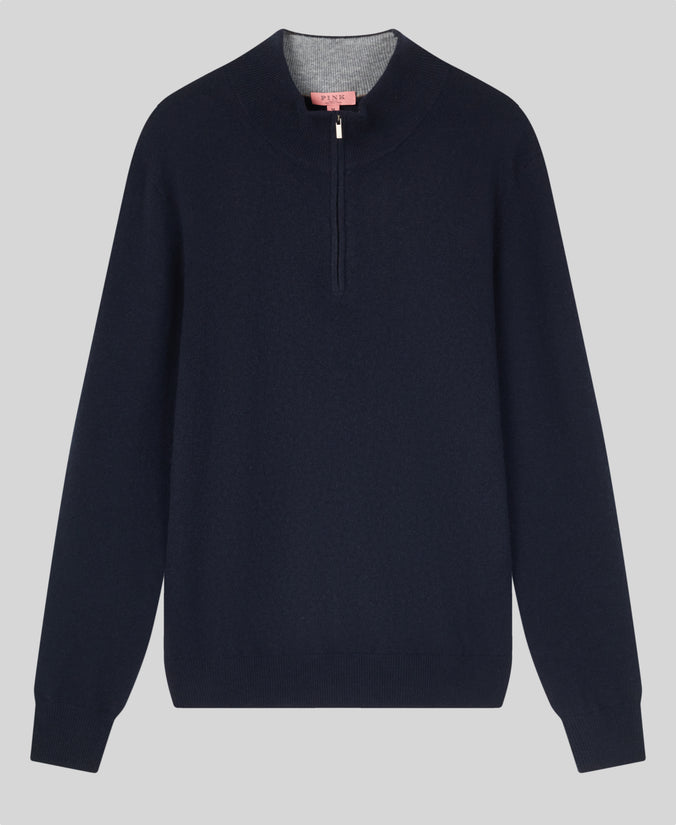 Dark Navy Classic Cashmere And Wool Quarter Zip Sweater