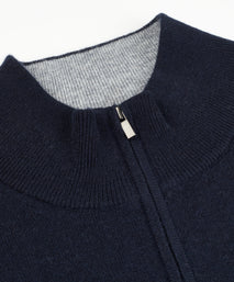 Dark Navy Classic Cashmere And Wool Quarter Zip Sweater