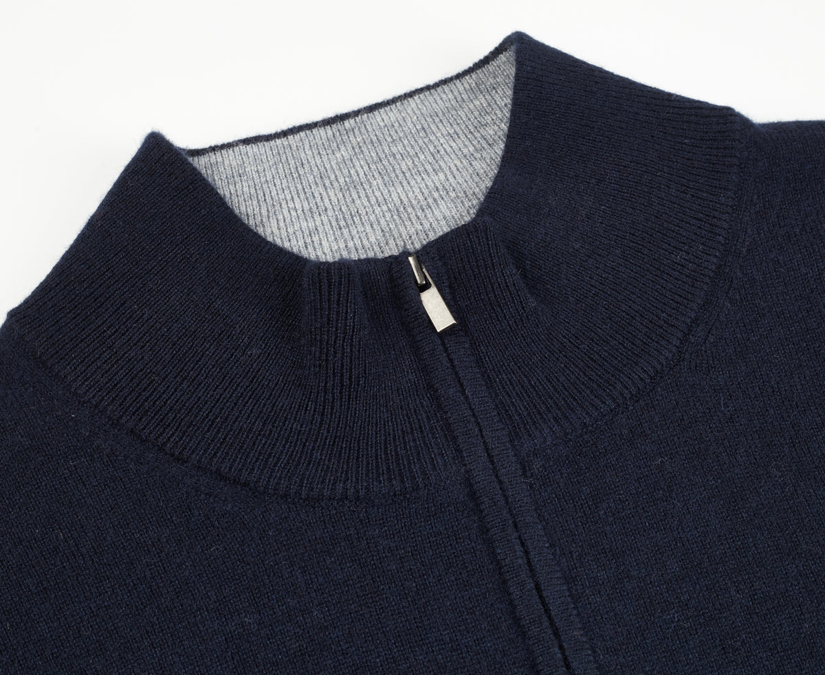 Dark Navy Classic Cashmere And Wool Quarter Zip Sweater