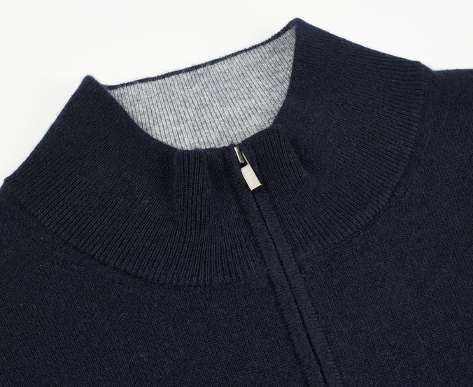 Dark Navy Classic Cashmere And Wool Quarter Zip Sweater