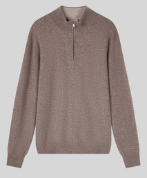 Taupe Classic Cashmere And Wool Quarter Zip Sweater