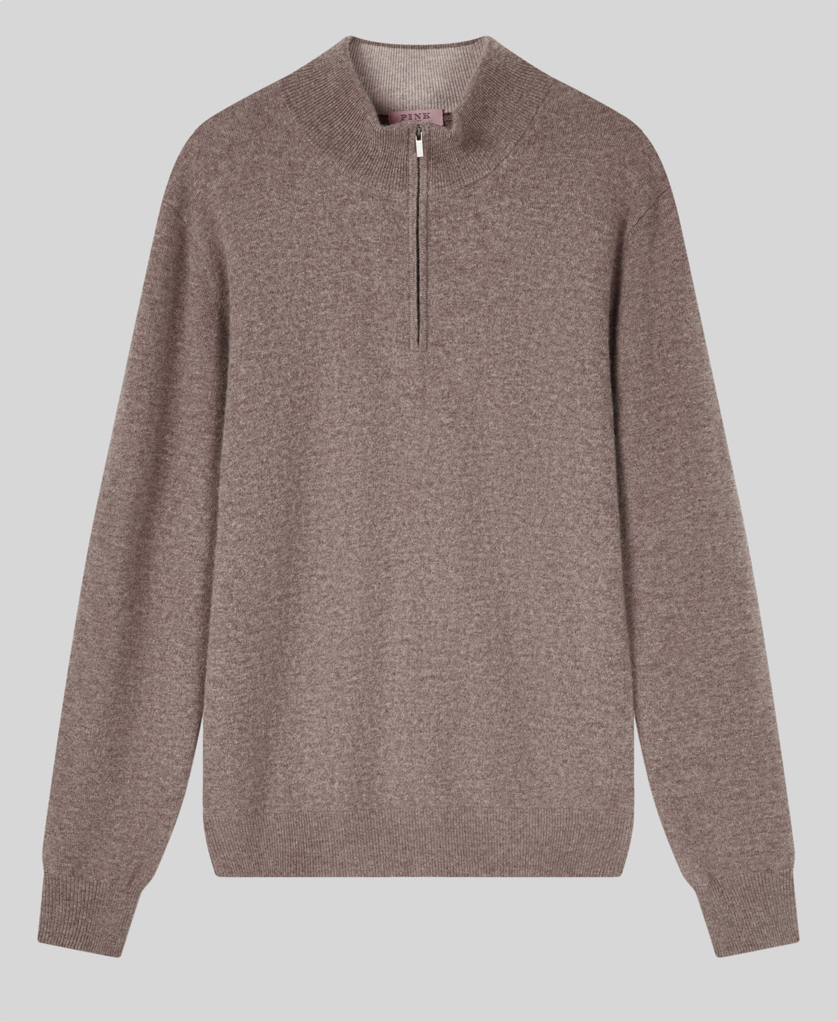 Taupe Classic Cashmere And Wool Quarter Zip Sweater