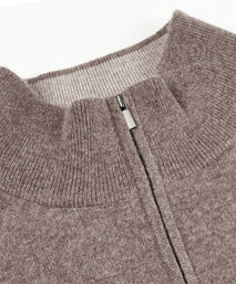 Taupe Classic Cashmere And Wool Quarter Zip Sweater