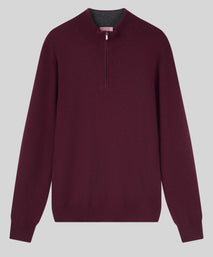 Wine Classic Cashmere And Wool Quarter Zip Sweater