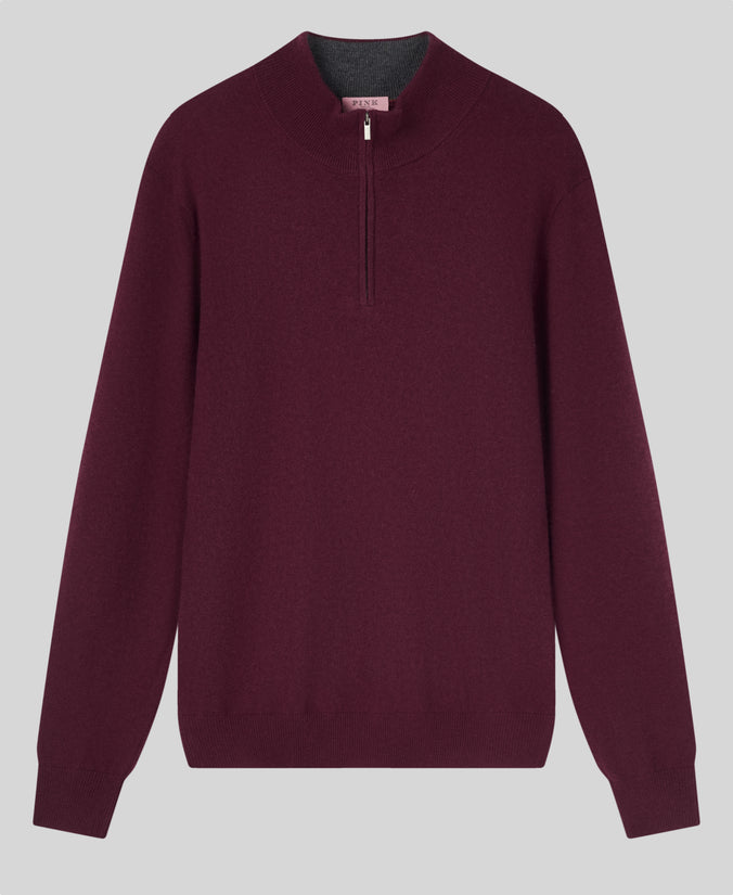 Wine Classic Cashmere And Wool Quarter Zip Sweater