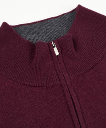 Wine Classic Cashmere And Wool Quarter Zip Sweater
