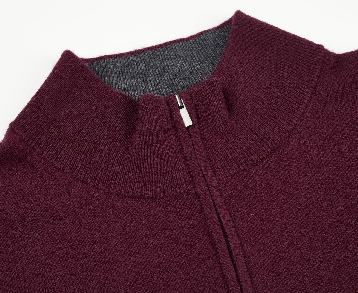Wine Classic Cashmere And Wool Quarter Zip Sweater