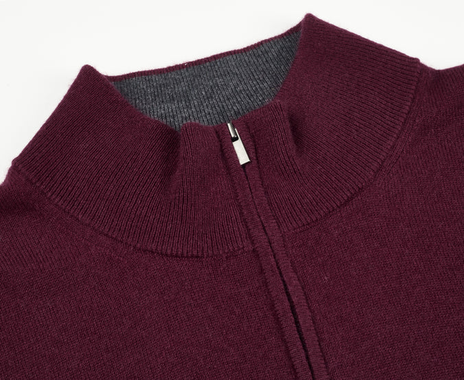 Wine Classic Cashmere And Wool Quarter Zip Sweater