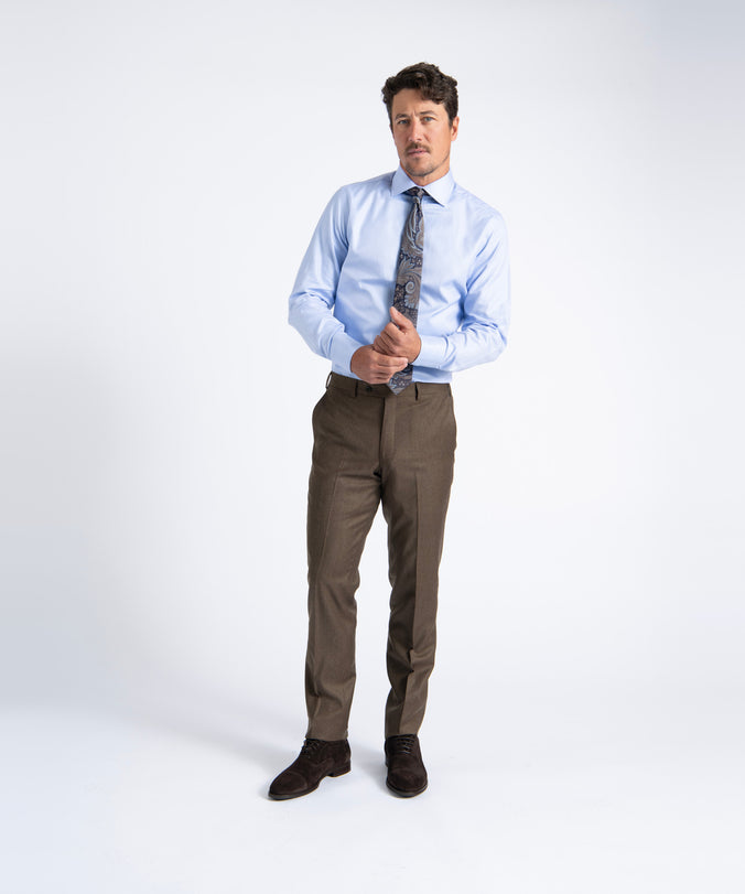 Brown Unfinished Jackson Extended Tab Flat Front Pant