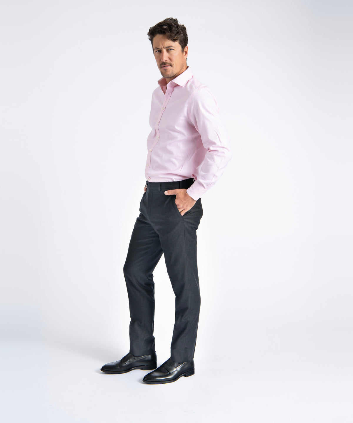 Charcoal Unfinished Jackson Extended Tab Flat Front Pant
