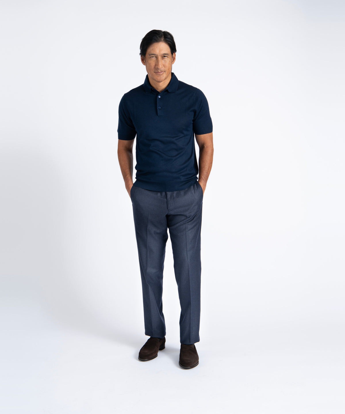 Navy Unfinished Jackson Extended Tab Flat Front Pant