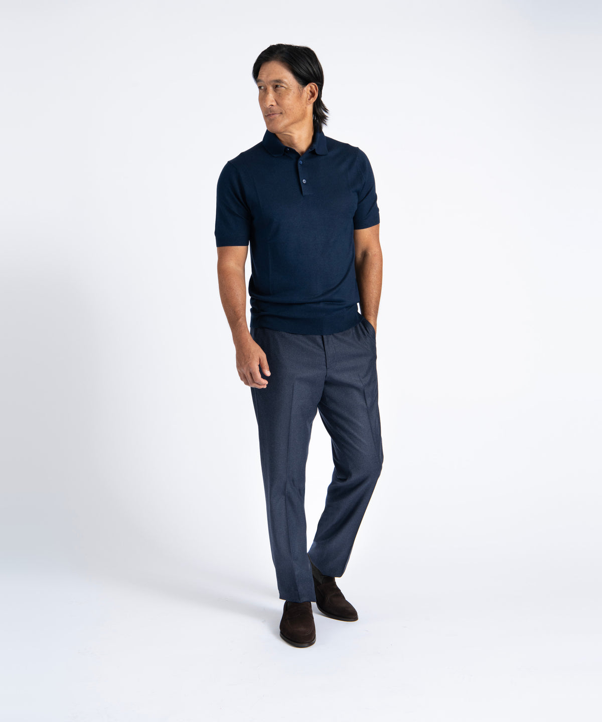 Navy Unfinished Jackson Extended Tab Flat Front Pant