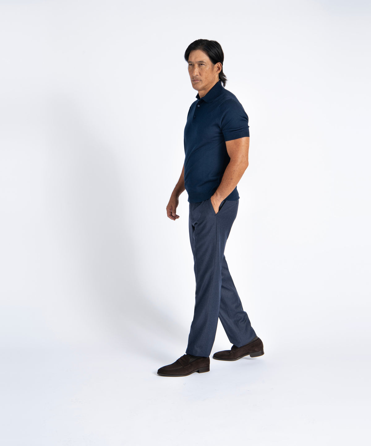 Navy Unfinished Jackson Extended Tab Flat Front Pant